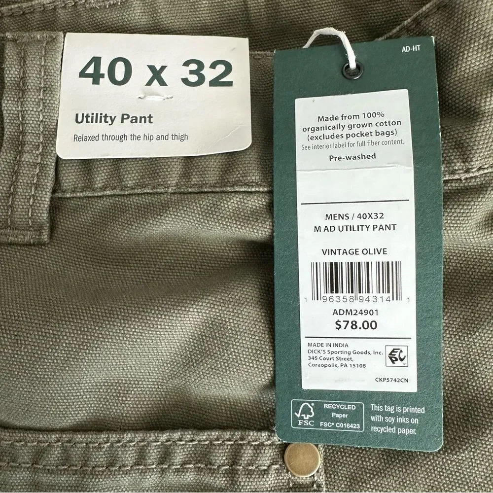 Alpine Design Men’s Utility Pants NWT Vintage Olive 40x32 Workwear
